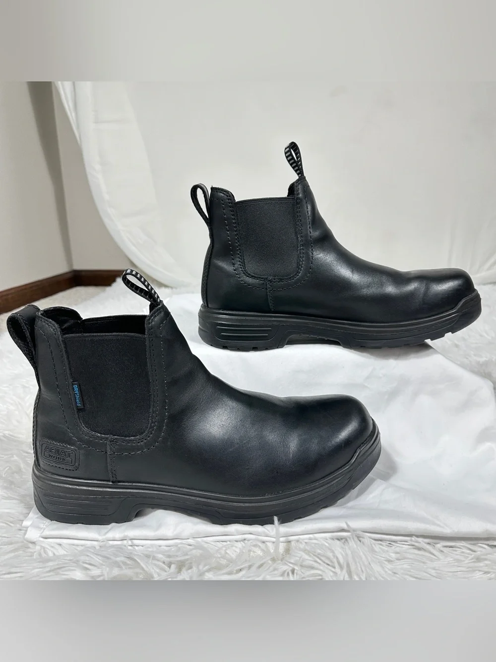 Ariat Work Turbo Men 10.5 EE Black Leather Waterproof Slip On Chelsea Work Boots